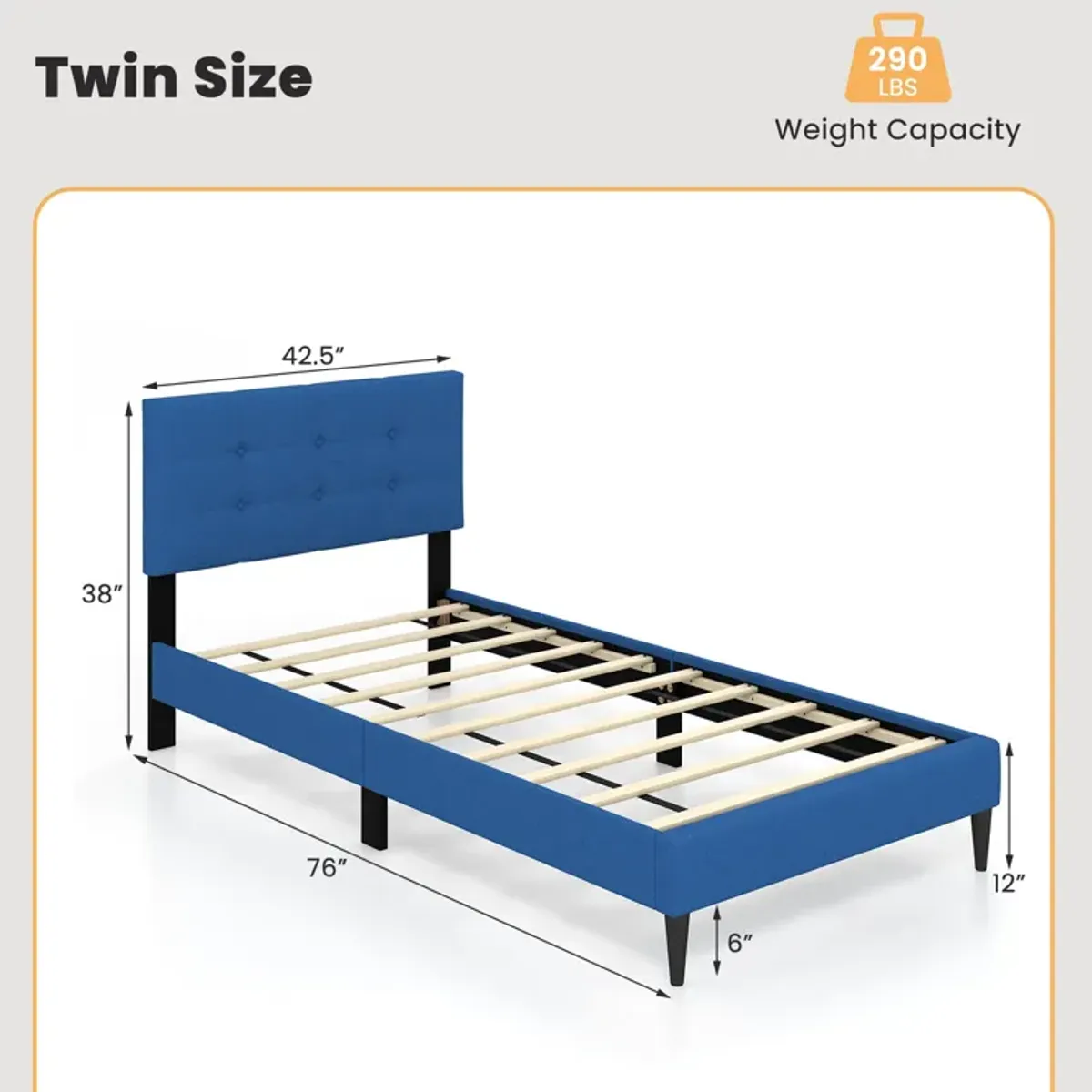 Twin Size Upholstered Platform Bed with Button Tufted Headboard