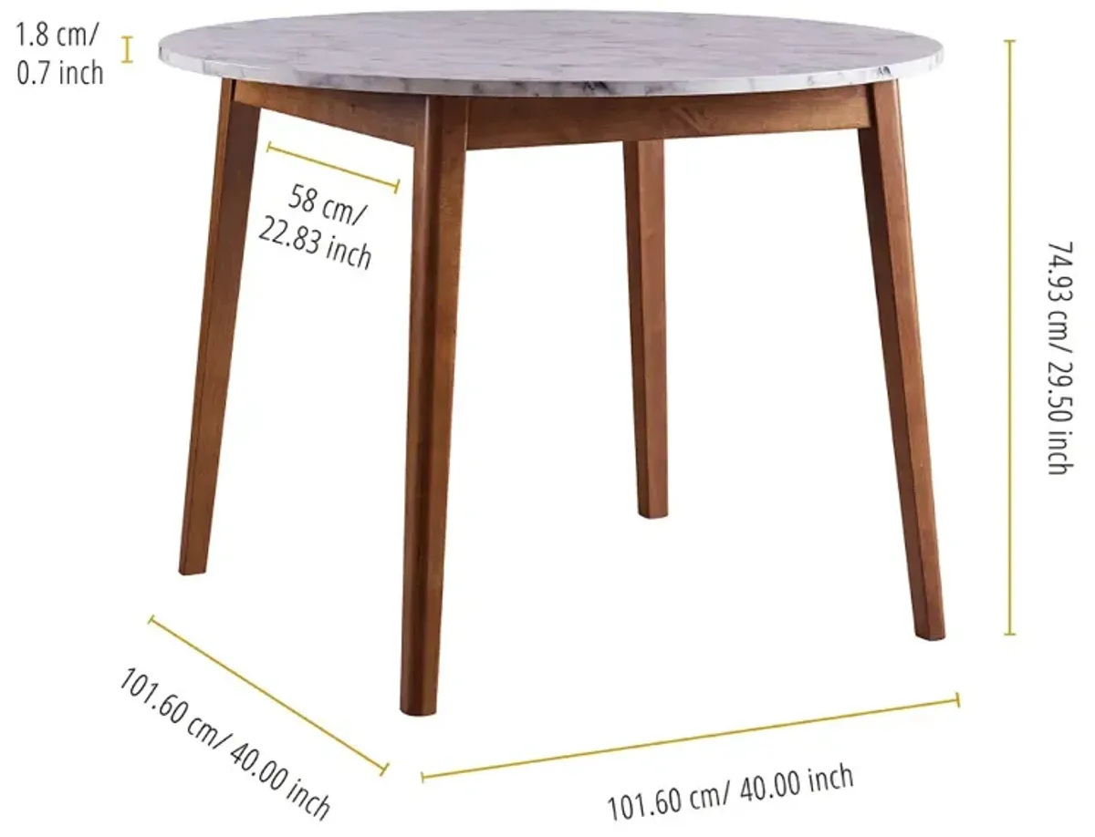 Teamson Home Dining Table Round with Faux Marble Top & Walnut Legs Ashton