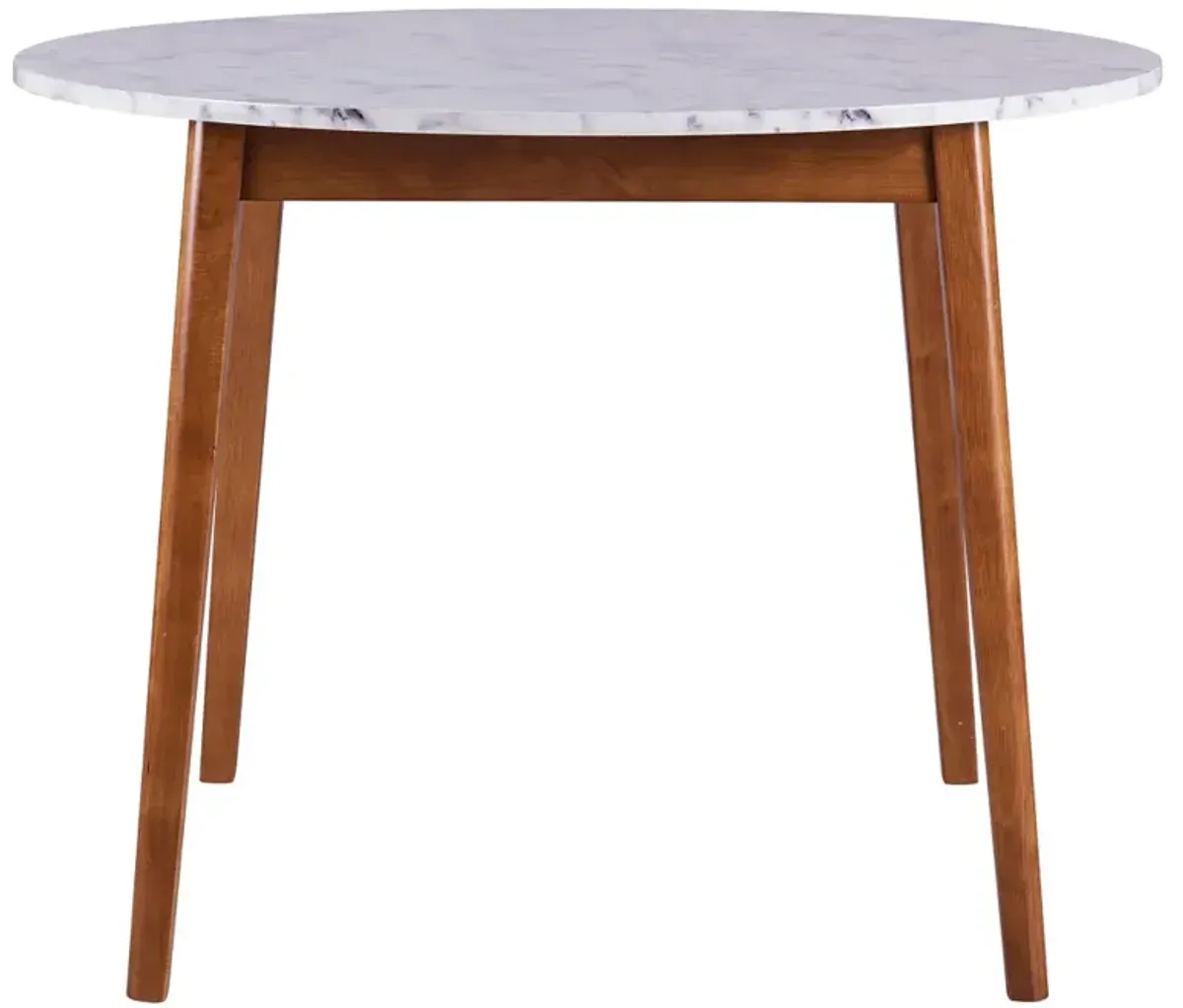 Teamson Home Dining Table Round with Faux Marble Top & Walnut Legs Ashton