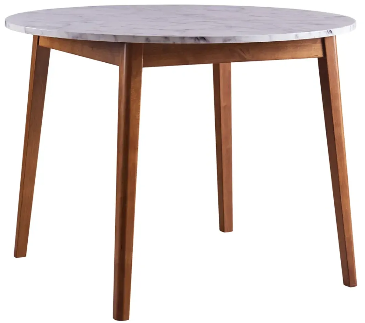 Teamson Home Dining Table Round with Faux Marble Top & Walnut Legs Ashton