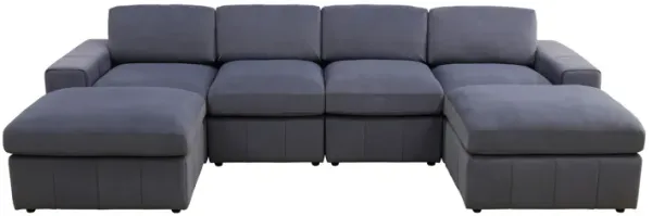 130 in. W Square Arm 6-piece U Shaped Microfiber Modern Sectional Sofa in Dark Gray