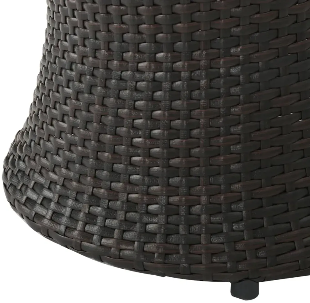 Loco Outdoor Side Table, Hourglass Shape 20 Inch Brown Rattan Wicker - Benzara