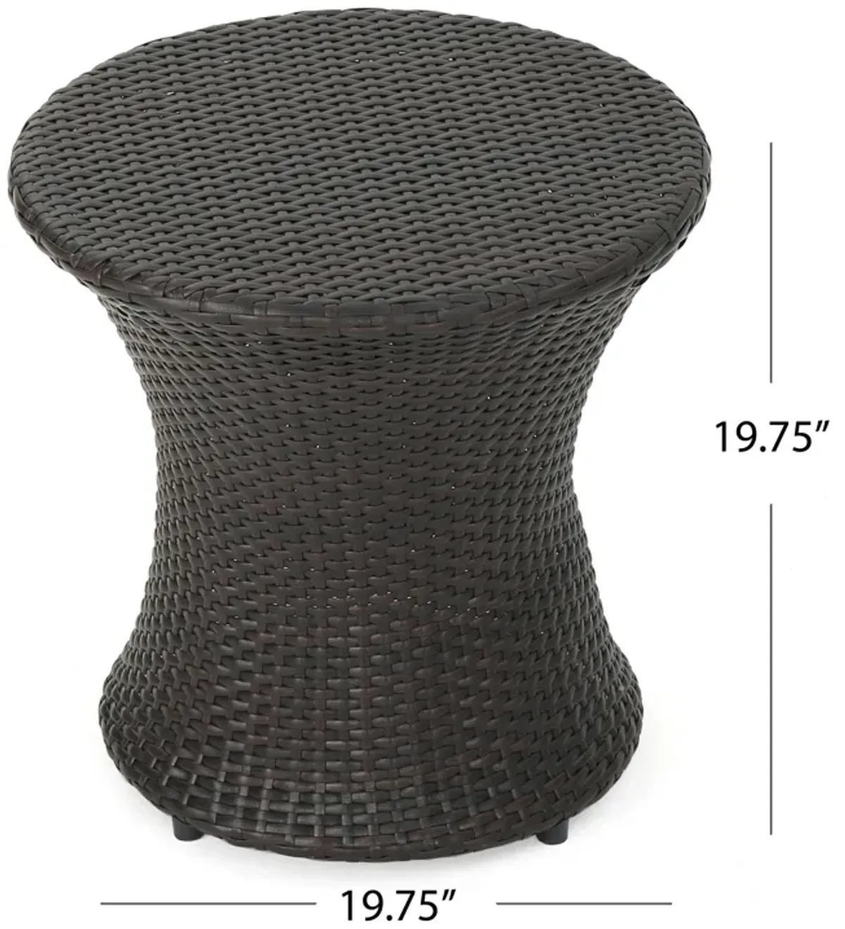 Loco Outdoor Side Table, Hourglass Shape 20 Inch Brown Rattan Wicker - Benzara