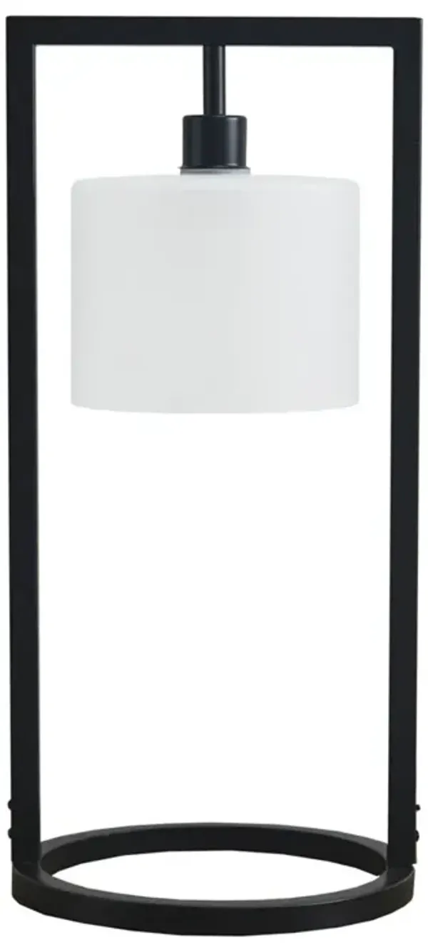 Gracie Mills Estrella Industrial Elegance Metal Table Lamp with Glass Drum Shade