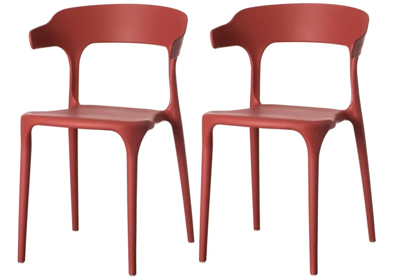 Modern Plastic Outdoor Dining Chair with Open U Shaped Back, Red Set of 2