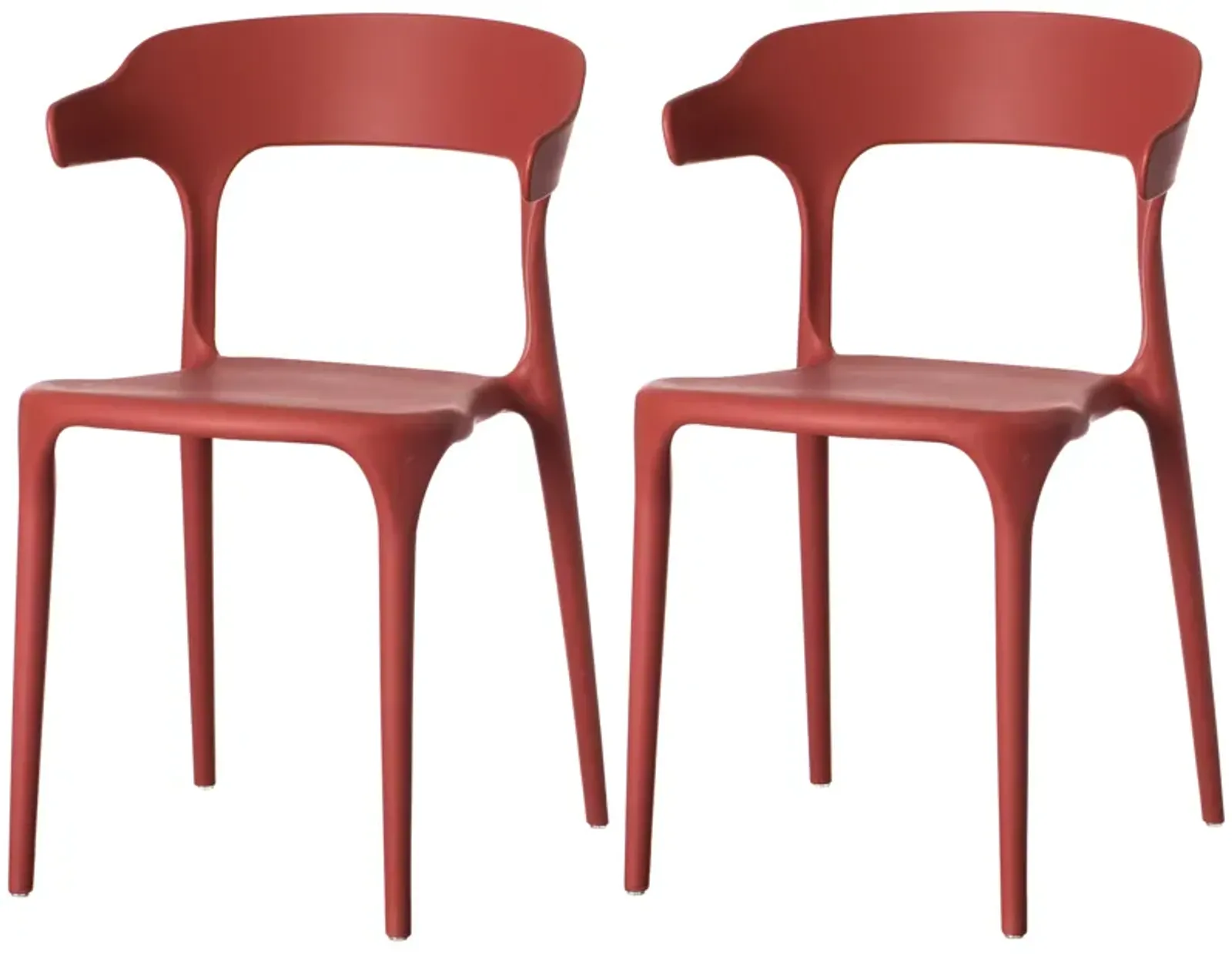 Modern Plastic Outdoor Dining Chair with Open U Shaped Back, Red Set of 2