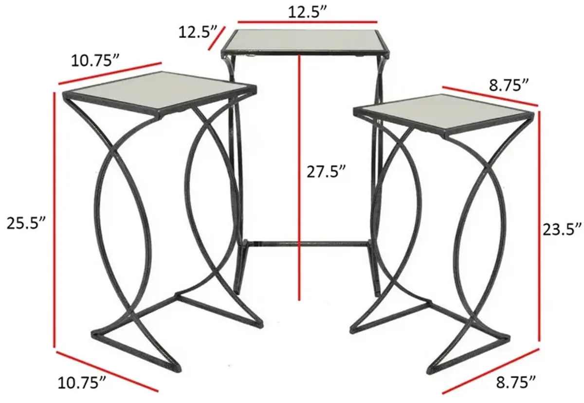 Rikki Plant Stand Table Set of 3, Curved Base, Modern Black Finished Metal - Benzara