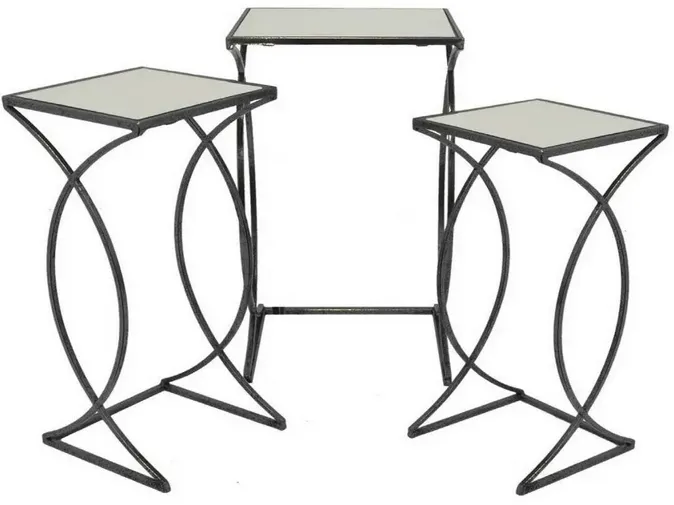 Rikki Plant Stand Table Set of 3, Curved Base, Modern Black Finished Metal - Benzara