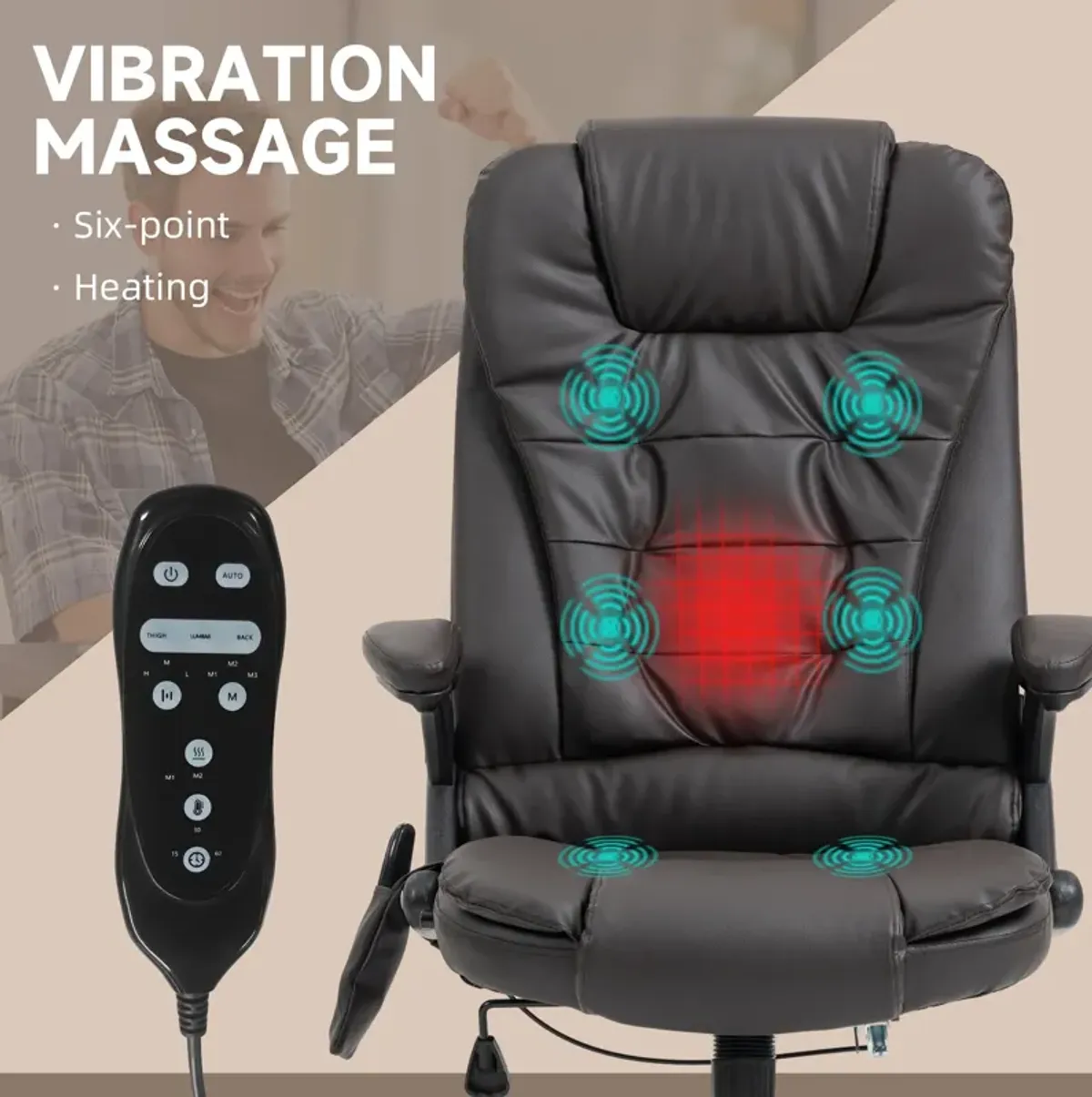 Dark Brown Heated Massage Chair: Reclining, 6 Vibration Points