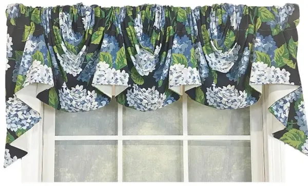 RLF Home Hydrangea Empire Valance Navy 3-Scoop. 64"W x 25"L For windows up to 60"W