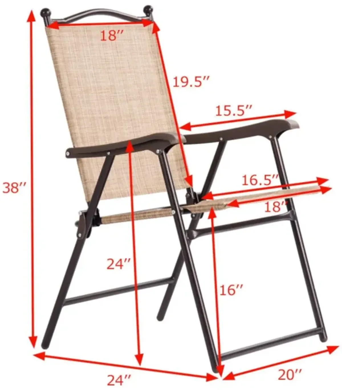 Hivvago Set of 2 Patio Folding Sling Back Camping Deck Chairs