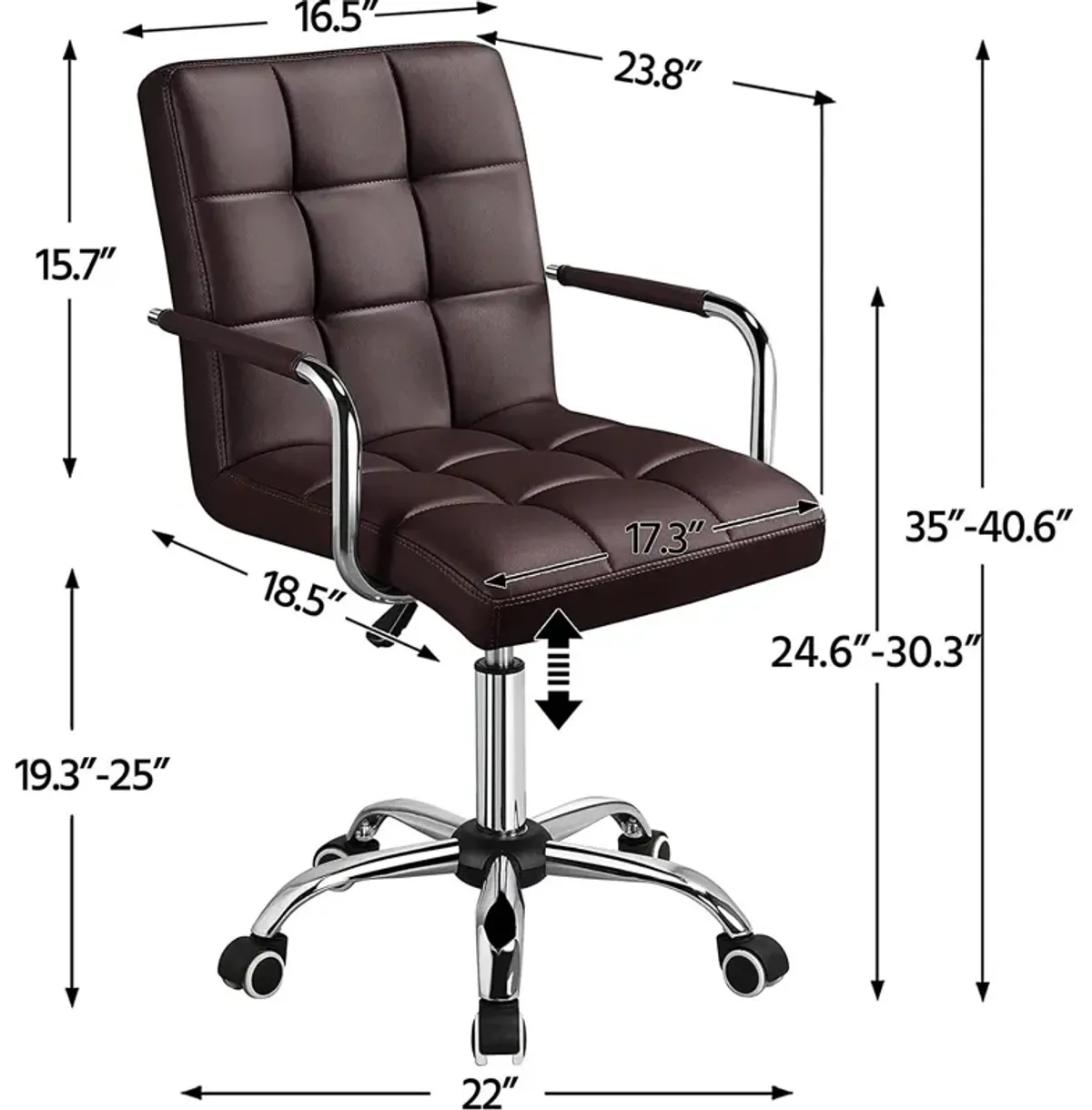 Hivvago Dark Brown Modern Faux Leather Mid-Back Office Chair with Armrests and Wheels