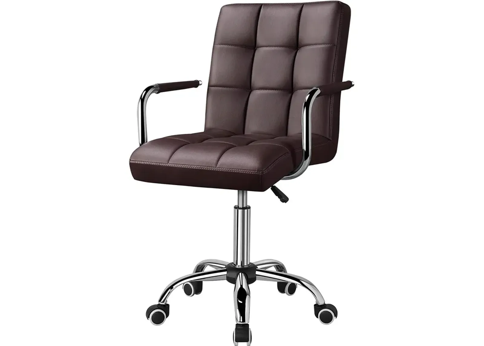 Hivvago Dark Brown Modern Faux Leather Mid-Back Office Chair with Armrests and Wheels