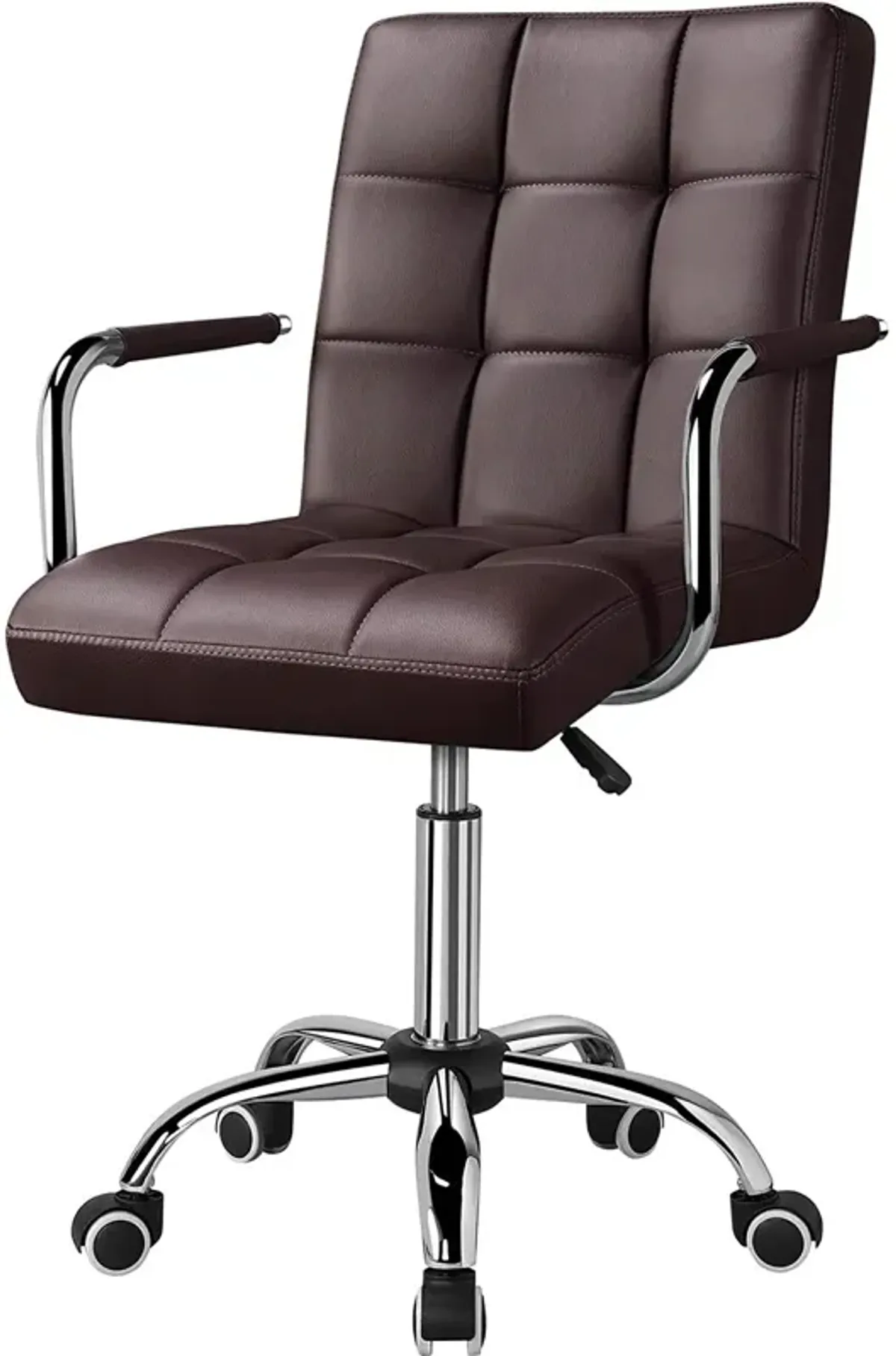 Hivvago Dark Brown Modern Faux Leather Mid-Back Office Chair with Armrests and Wheels