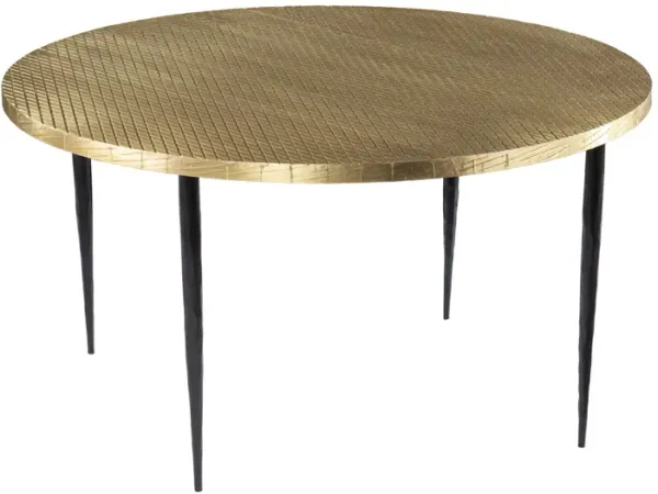 Hivvago 34 Inch  Black And Gold Embossed Metal Round Coffee Table