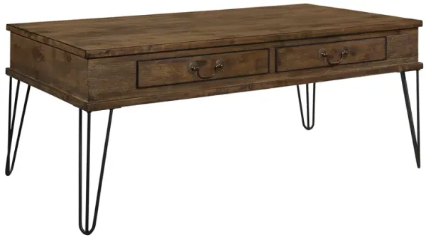 Itti 44 Inch Cocktail Coffee Table, 2 Drawers, Rectangular, Brown, Black - Benzara