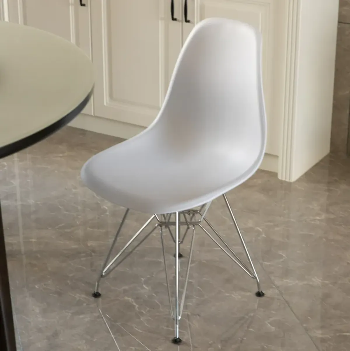 Mid-Century Modern Style Plastic DSW Shell Dining Chair with Metal Legs, White