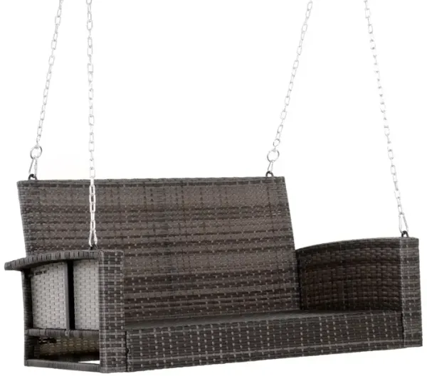 Hivvago Grey Tones Wicker Porch Swing 7ft Hanging Chain with Dark Grey Padded Cushion