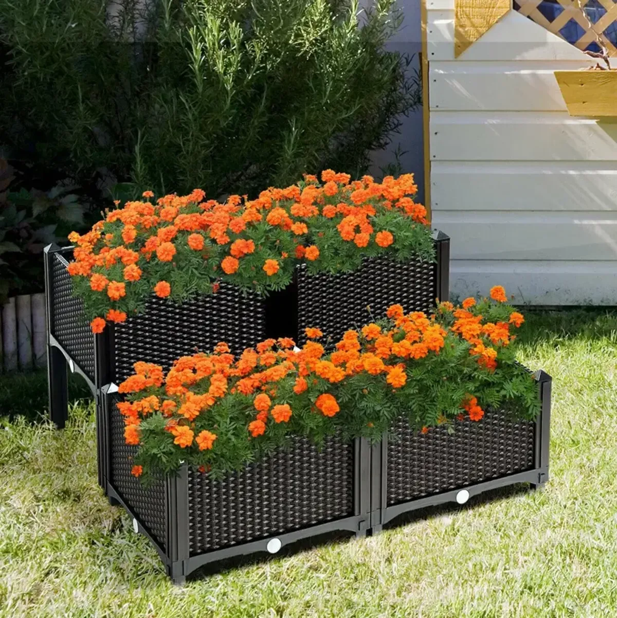 Set of 4 Elevated Flower Vegetable Herb Grow Planter Box