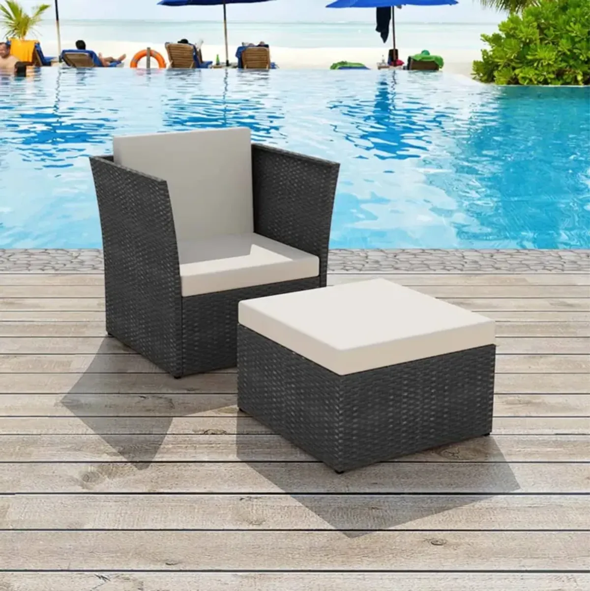 vidaXL Garden Chair with Stool Poly Rattan Black