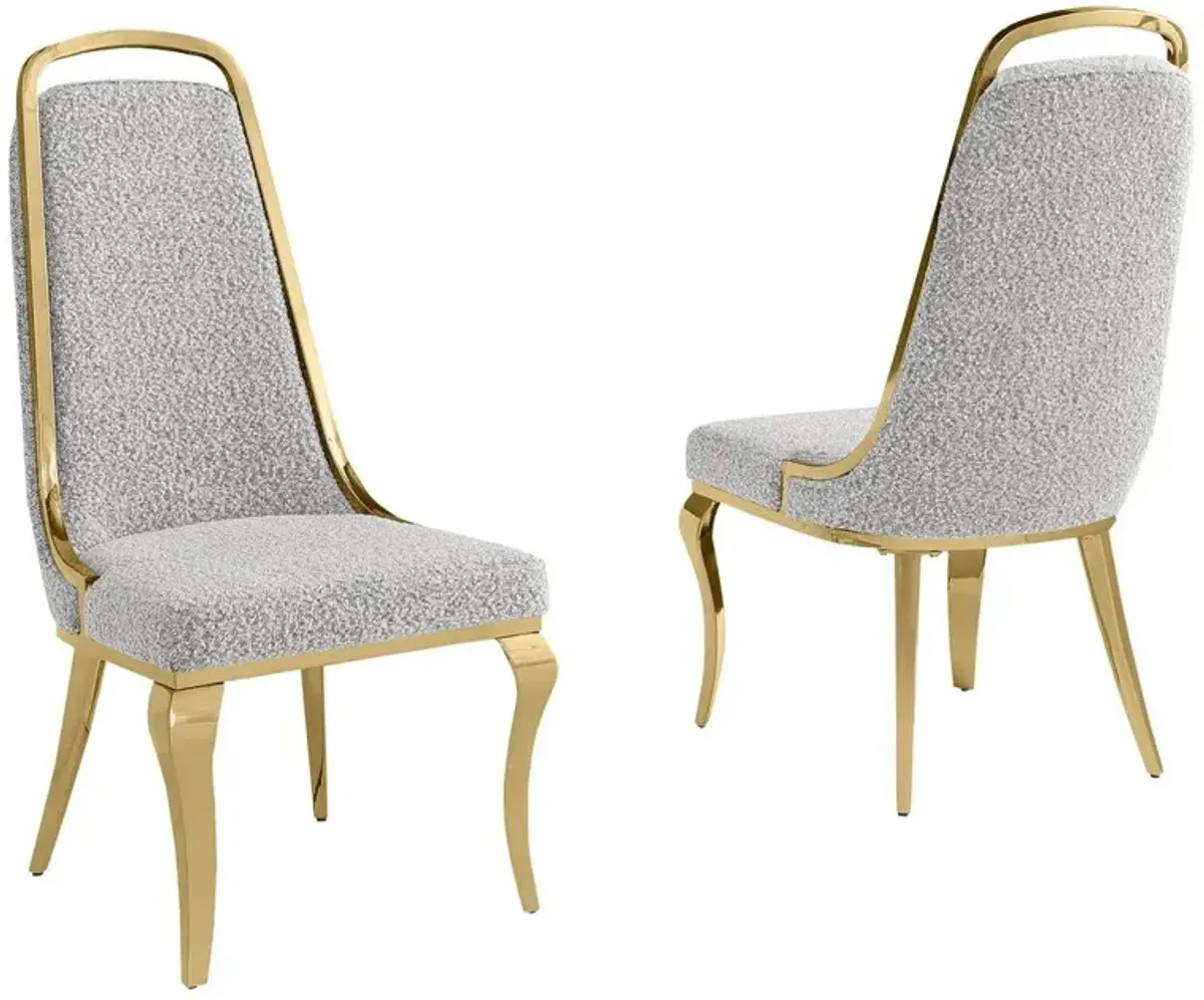 Rich Gray Boucle Side Chairs With Gold Base (Set Of 2)