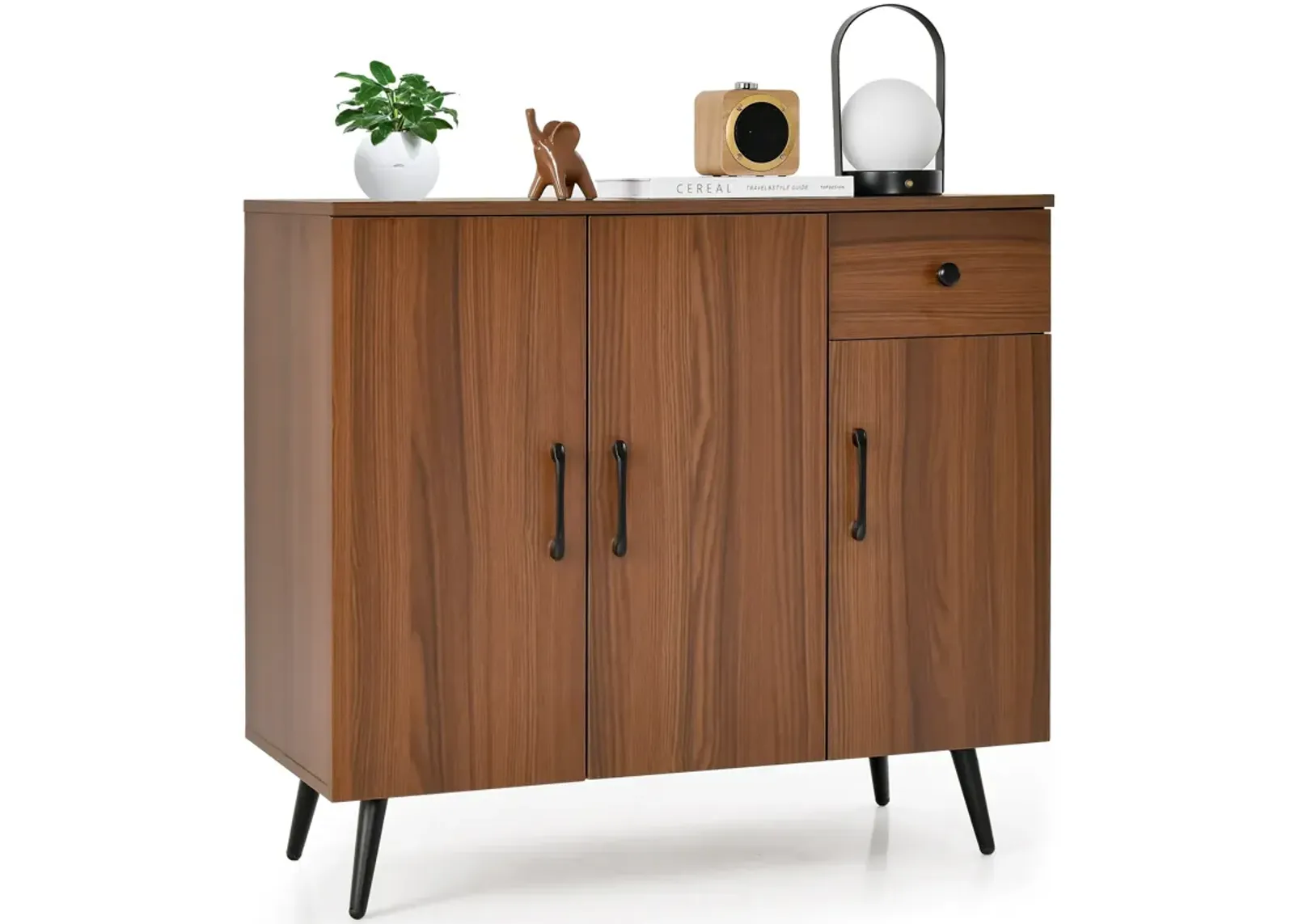 Sideboard Cabinet with 3 Doors and Pull out Drawer Adjustable Shelves-Walnut