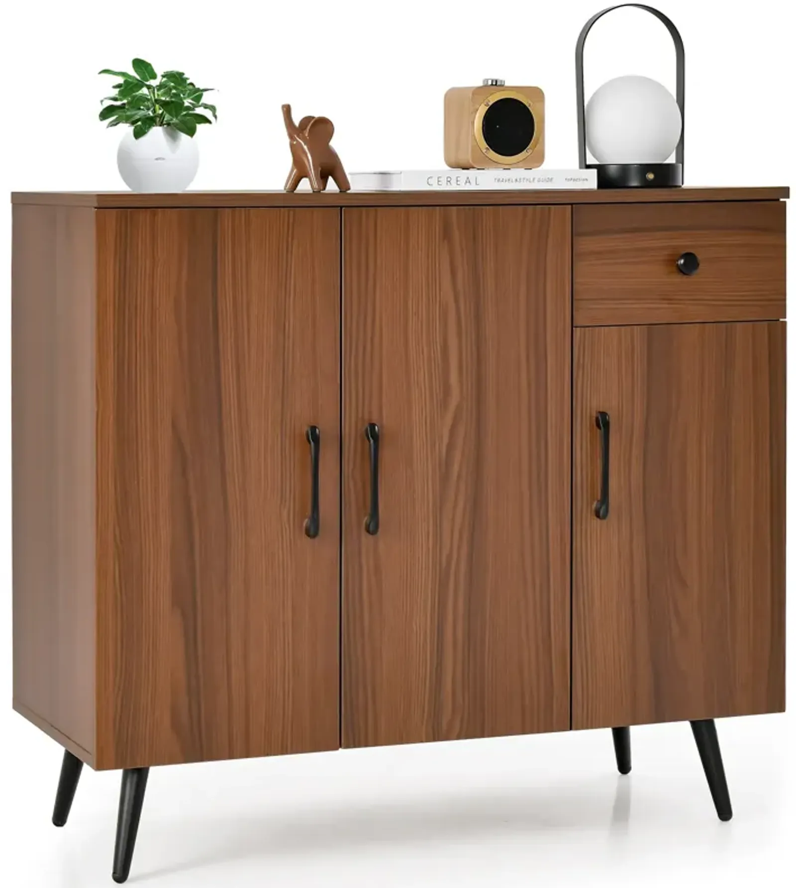 Sideboard Cabinet with 3 Doors and Pull out Drawer Adjustable Shelves-Walnut