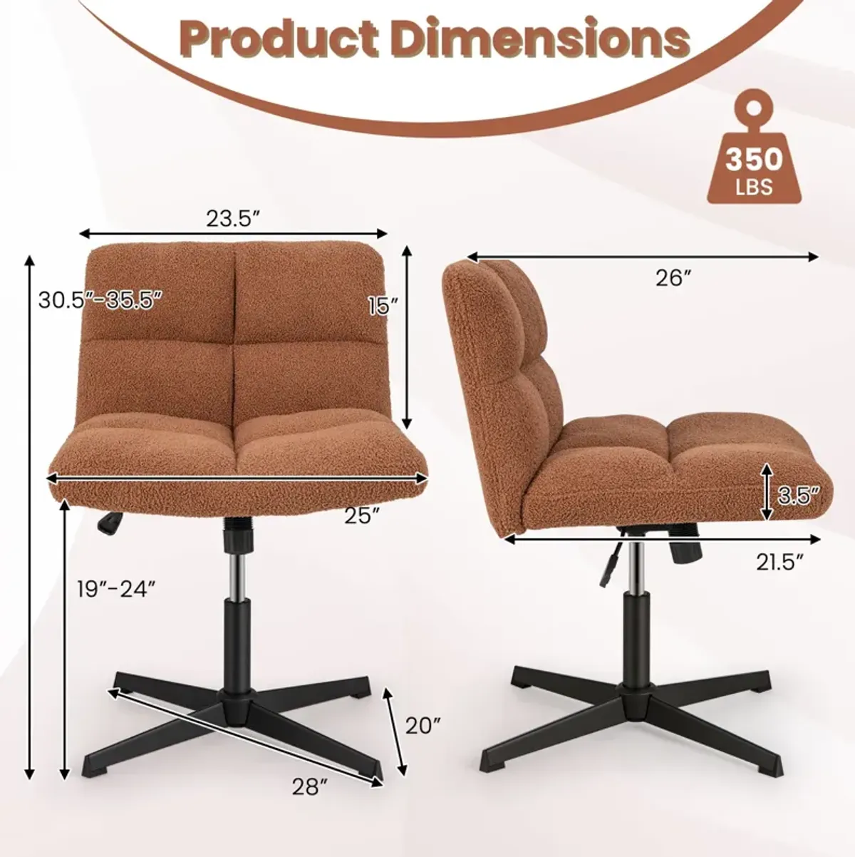 Adjustable Height Armless Office Chair with Cross-Legged Design and Imitation Lamb Fleece