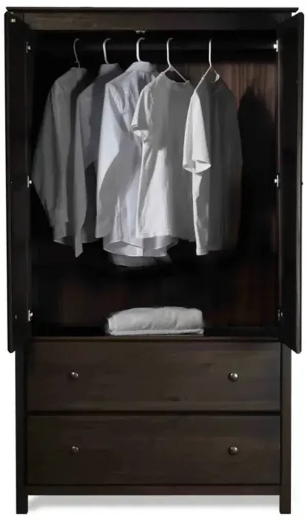 Solid Pine Wood Bedroom Wardrobe Cabinet with Doors and Hanging Space