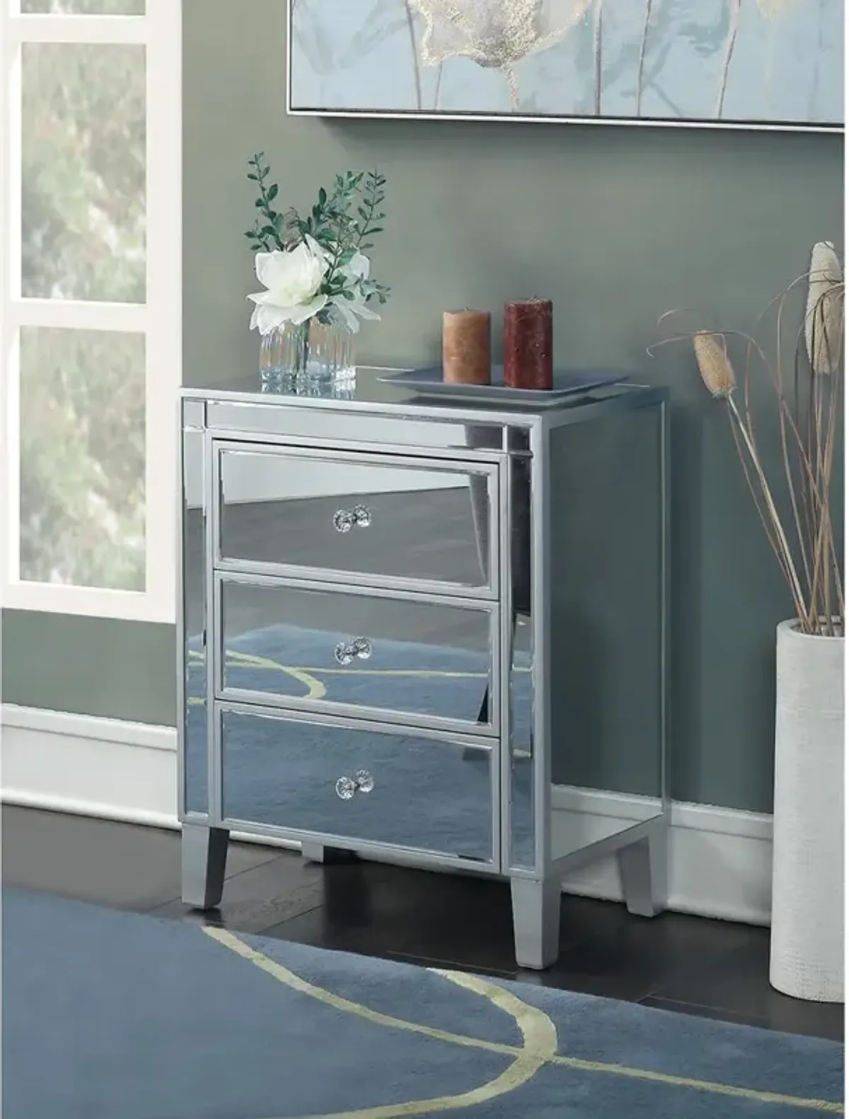 Convience Concept, Inc. Gold Coast Large 3 Drawer Mirrored End Table