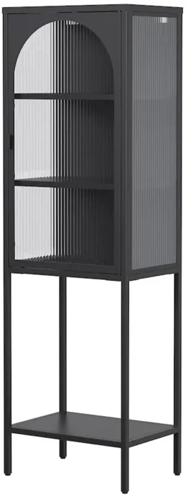 Glamour Home Benoît 62.99-inch Black One Door Storage Cabinet with Fluted Clear Door