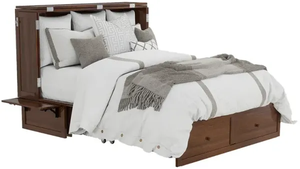 Livelylodge Teak Color Solid Wood Murphy Cabinet Bed with Drawers Space Saving