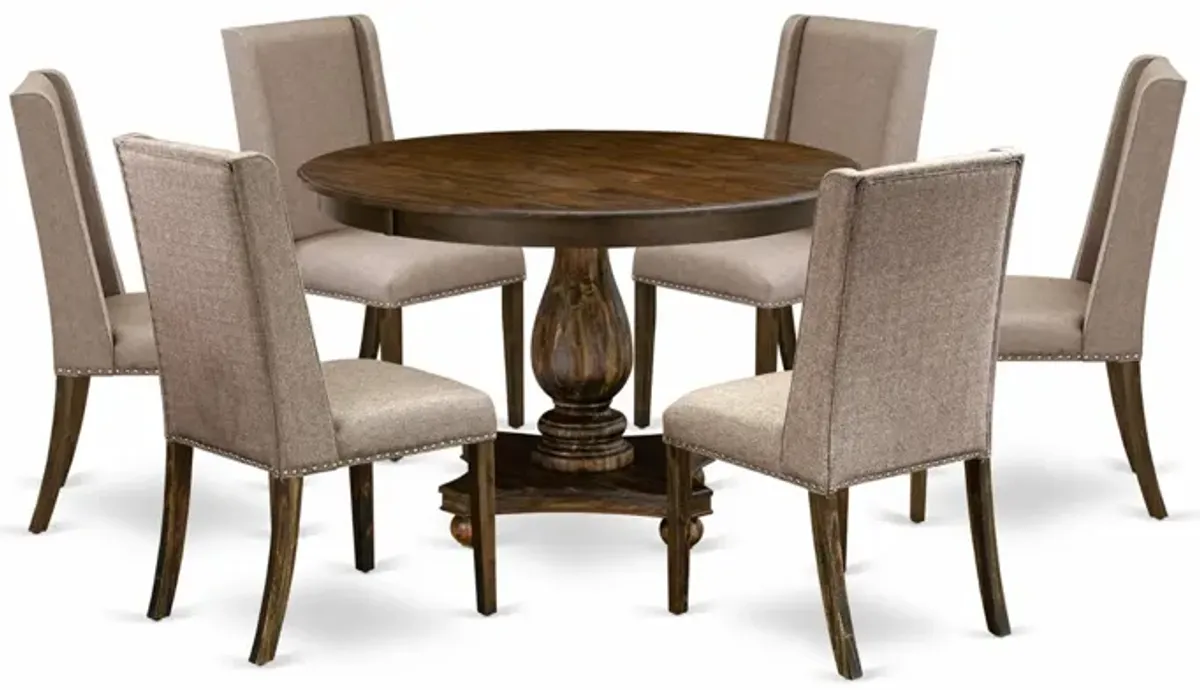 East West Furniture F2FL7-716 7Pc Dining Set - Round Table and 6 Parson Chairs - Distressed Jacobean Color