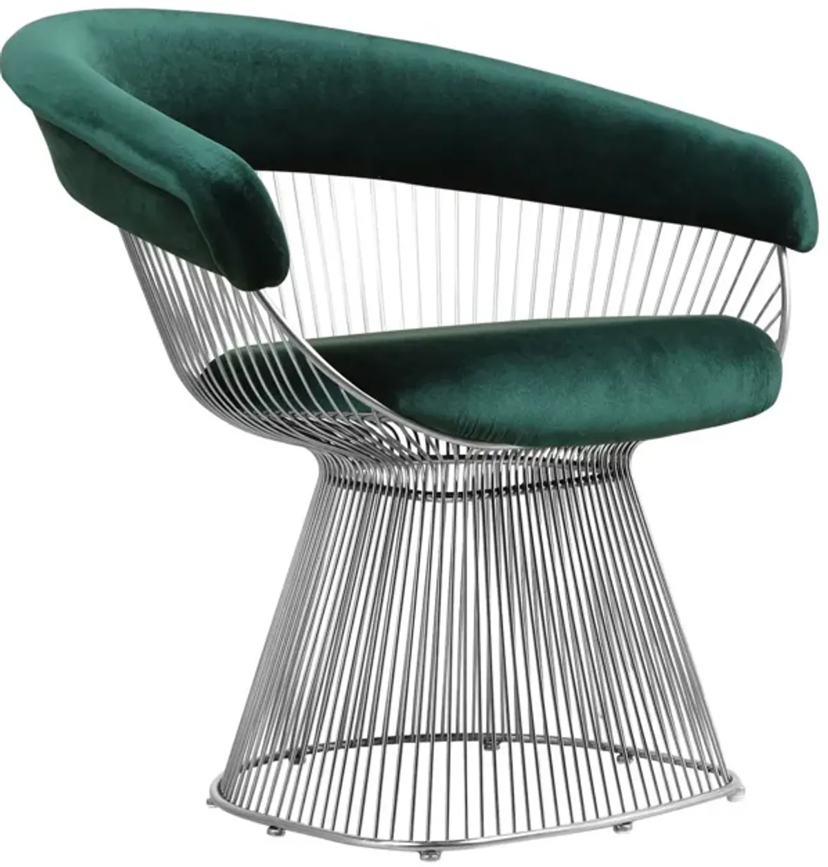 Mimi 27 Inch Accent Armchair, Green Velvet, Foam Cushions, Steel Wire  - Benzara