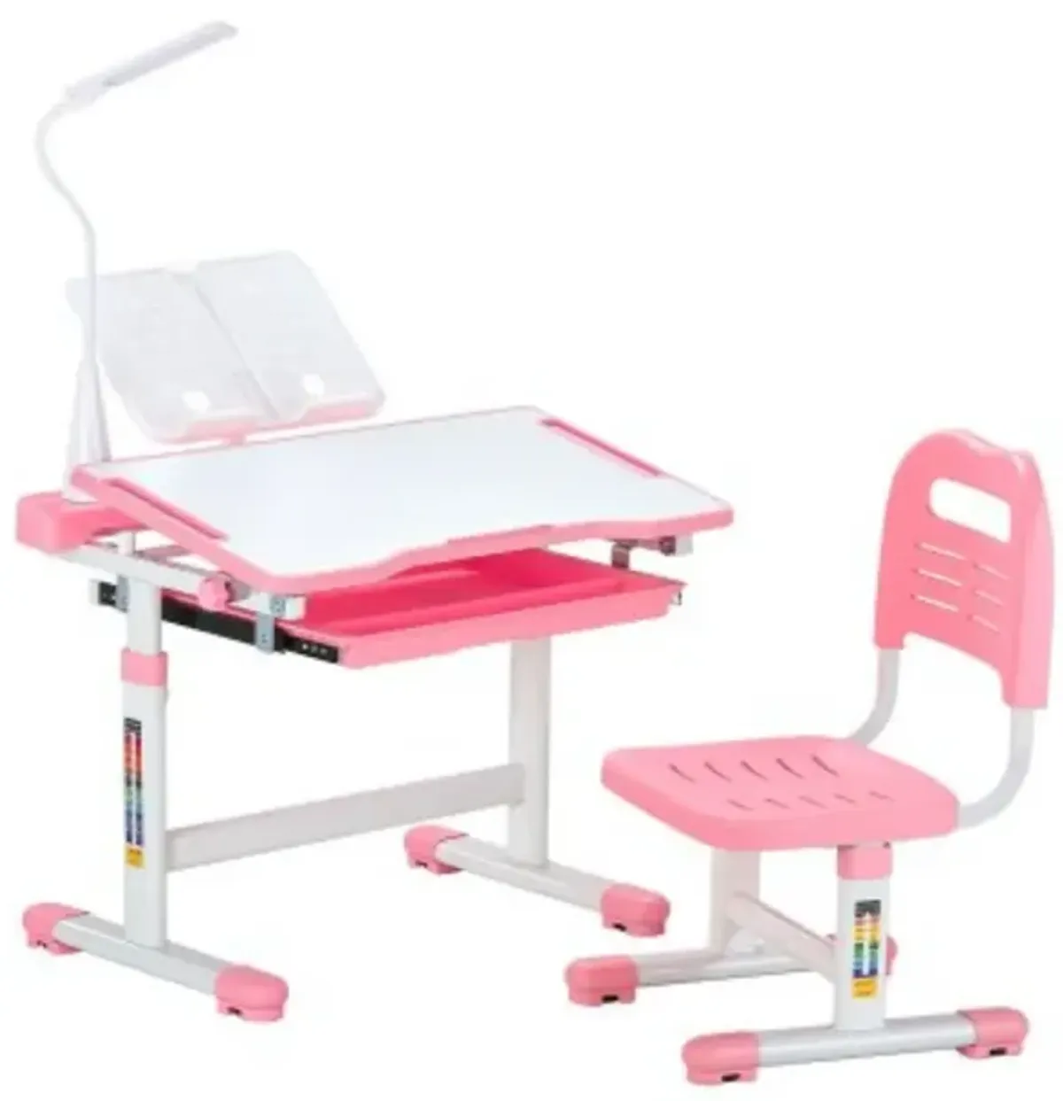 Study Desk for Kids – Adjustable Height with Chair, Tilt-Top Table and Table Lamp for Students, School & Home Use