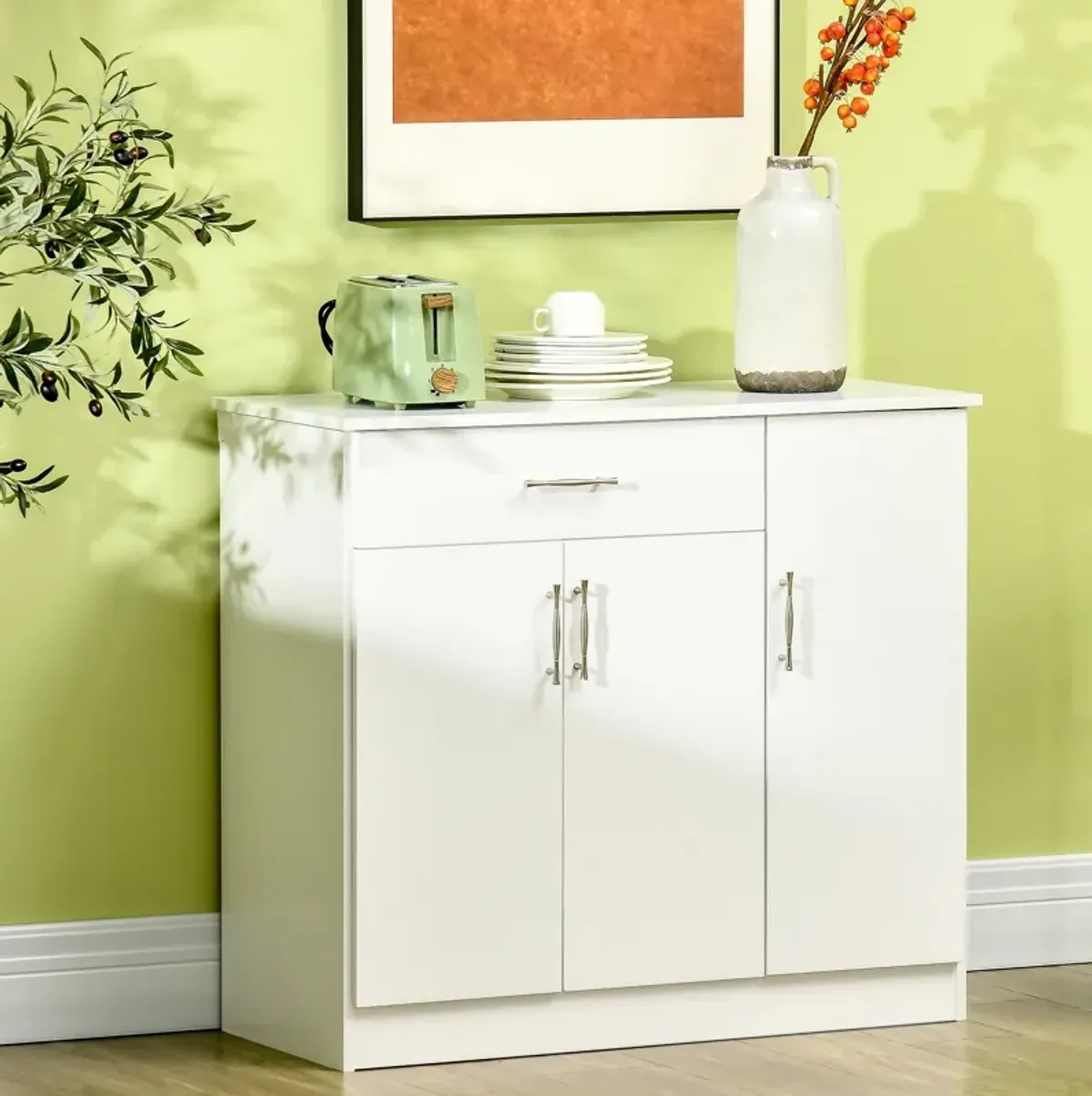 White Dining Buffet: Modern Sideboard with Aluminum Handles