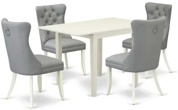 5 Piece Kitchen Set Consists of a Rectangle Dining Table with Dropleaf
