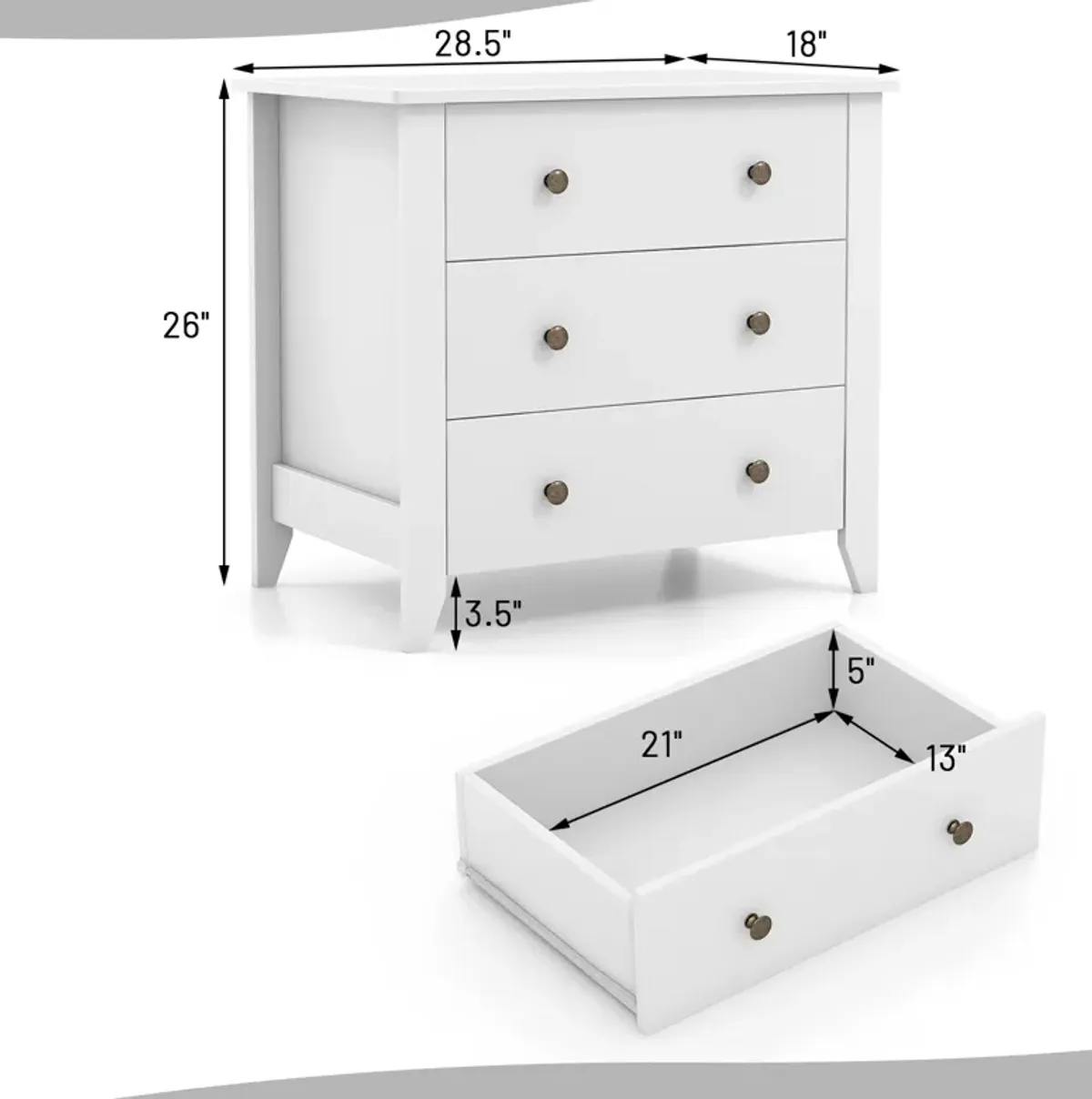 3 Drawer Dresser Chest of Drawers Bedside Table