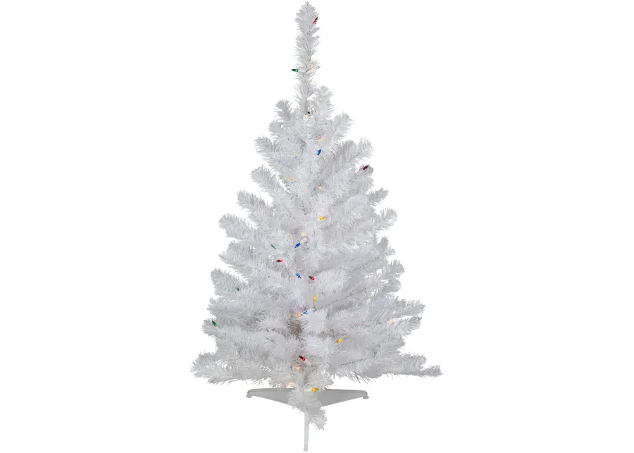 3' Pre-Lit Snow White Artificial Christmas Tree  Multi Lights