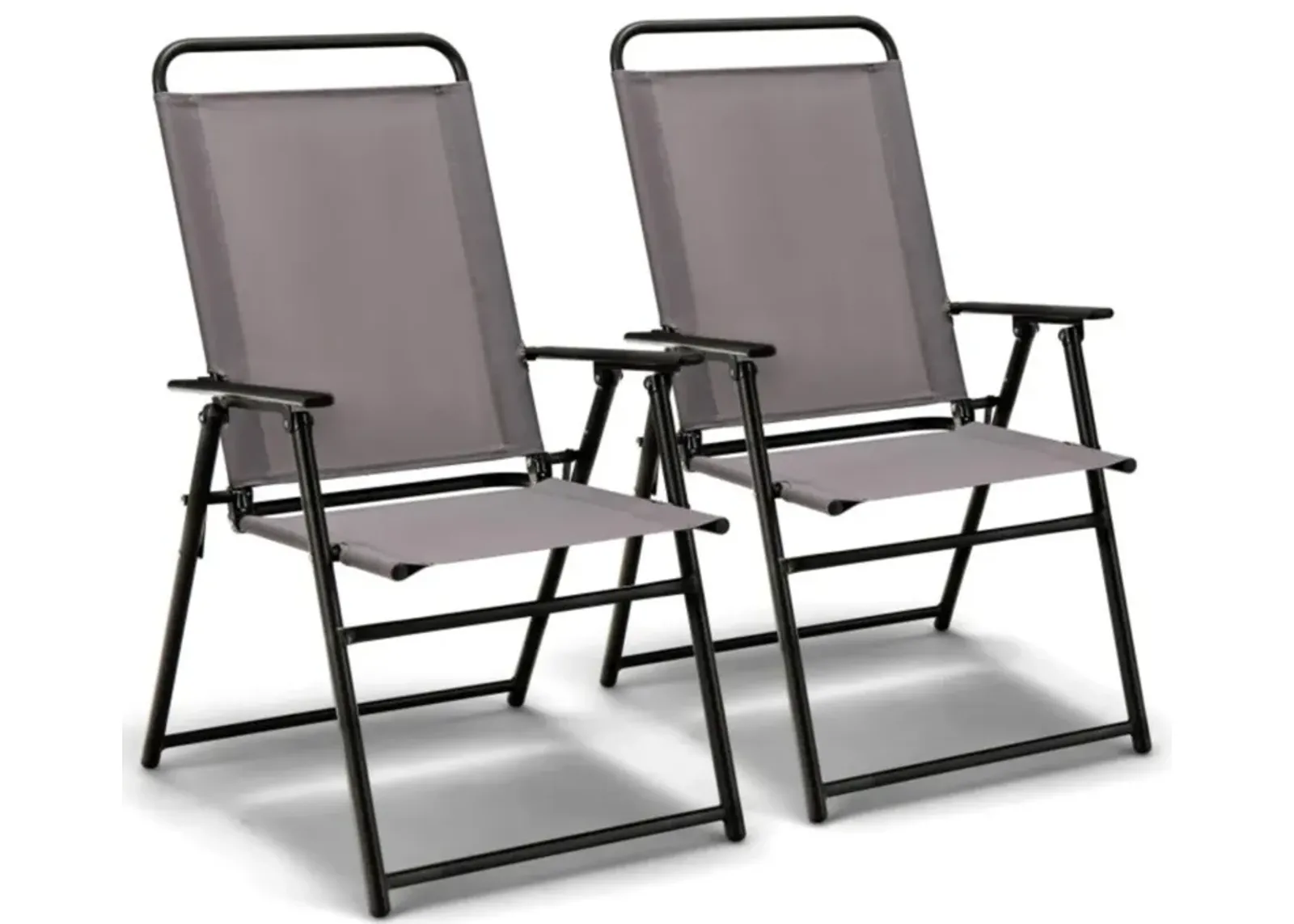 Hivvago Set of 2 Outdoor Folding Sling Chairs with Armrest and Backrest-Gray