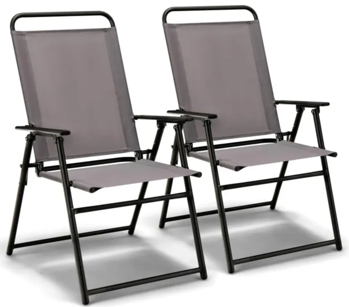 Hivvago Set of 2 Outdoor Folding Sling Chairs with Armrest and Backrest-Gray