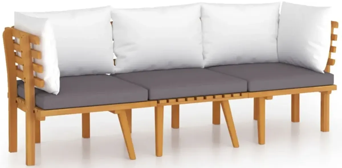 Roma 3pc Modular Outdoor Sofa Set, Solid Acacia Wood, Gray and White - Benzara