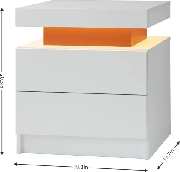 Streamdale Modern LED Nightstand with 2 Drawers (White Red)