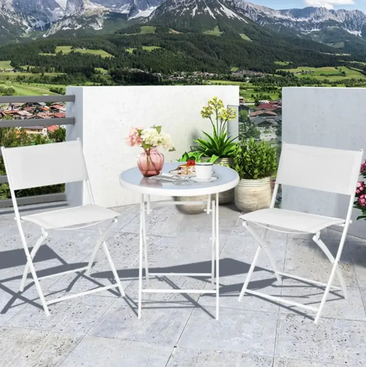 Hivvago 3 Pieces Patio Folding Bistro Set for Balcony or Outdoor Space