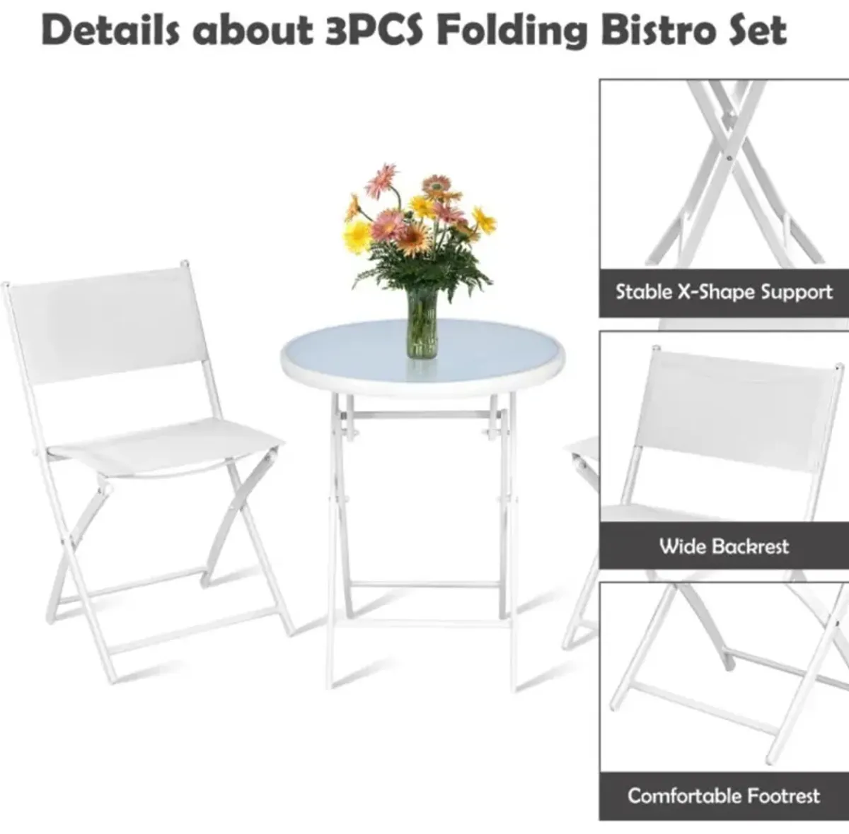 Hivvago 3 Pieces Patio Folding Bistro Set for Balcony or Outdoor Space