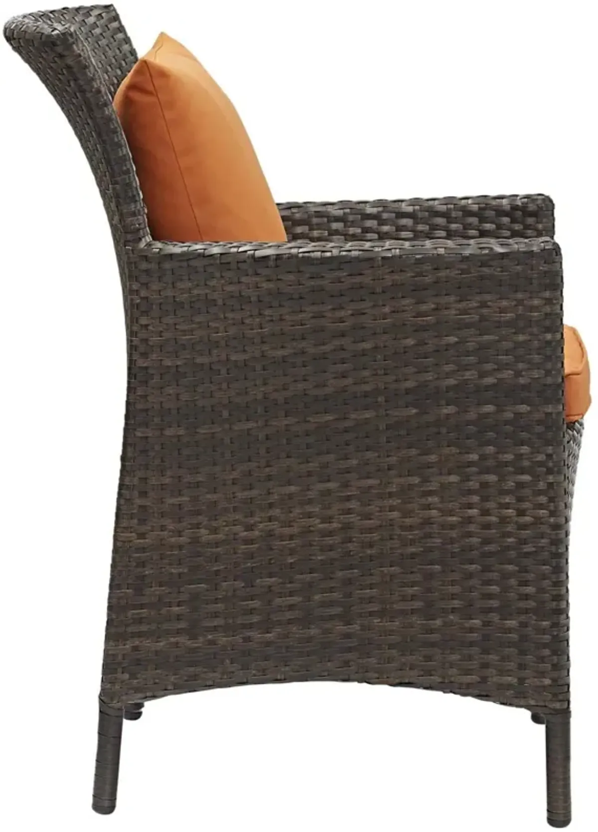 Modway Converge Wicker Rattan Outdoor Patio Dining Arm Chair with Cushion in Brown Orange