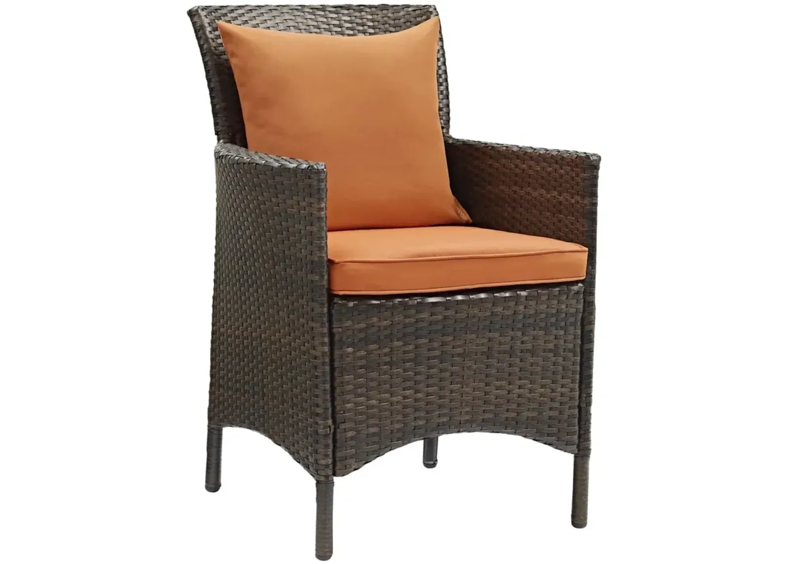 Modway Converge Wicker Rattan Outdoor Patio Dining Arm Chair with Cushion in Brown Orange