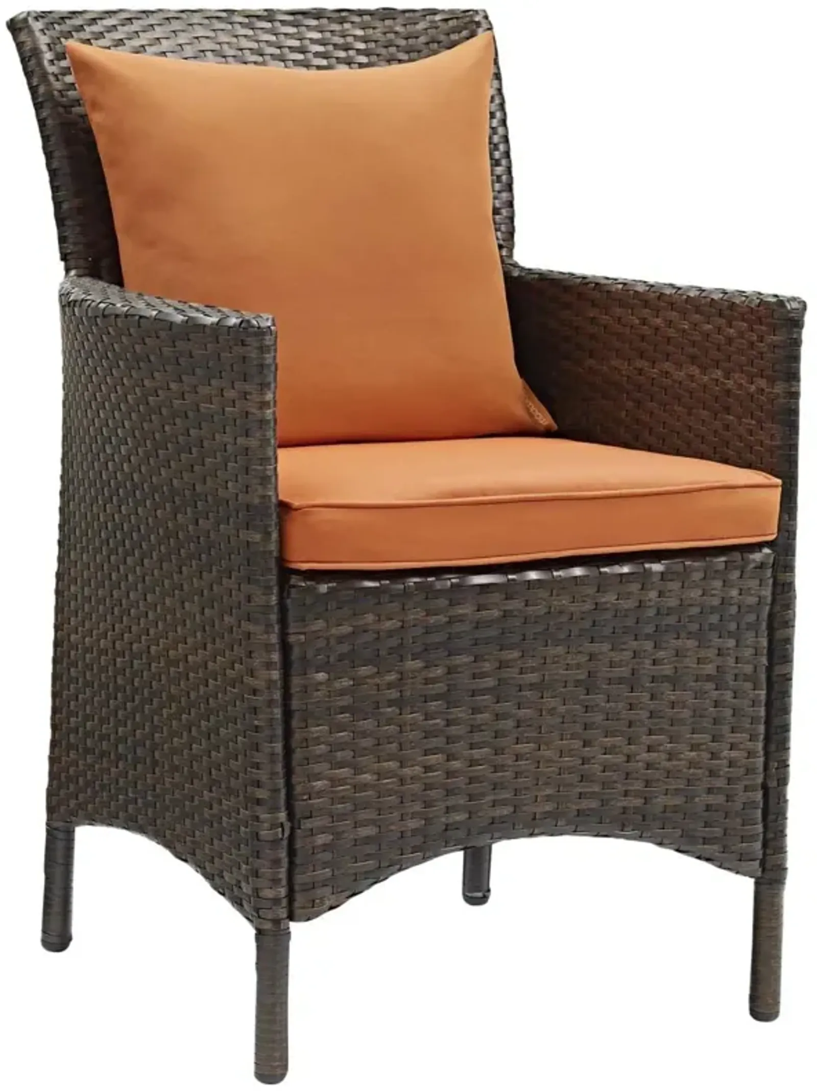 Modway Converge Wicker Rattan Outdoor Patio Dining Arm Chair with Cushion in Brown Orange