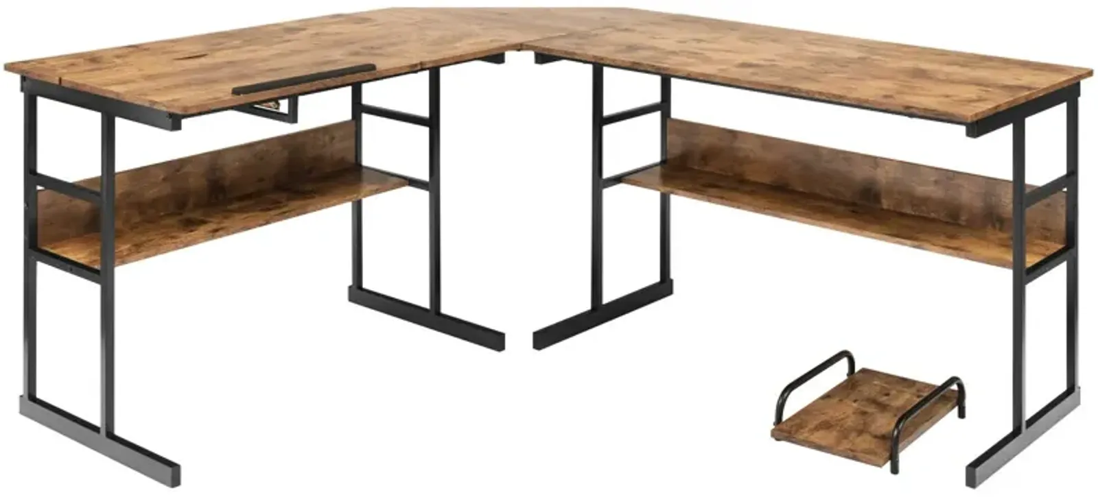 L-Shaped Computer Desk with Tiltable Tabletop-Rustic Brown