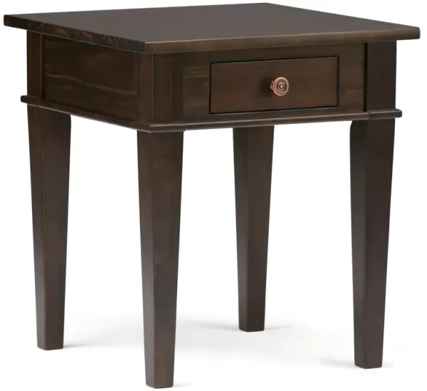 Carlton SOLID WOOD 18 inch Wide Square Transitional End Side Table in Dark Tobacco Brown